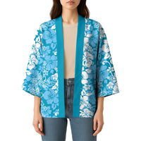 Hawaiian Lei Day Kimono Blue Hibiscus Flowers Lei Art LT9 - Polynesian Pride