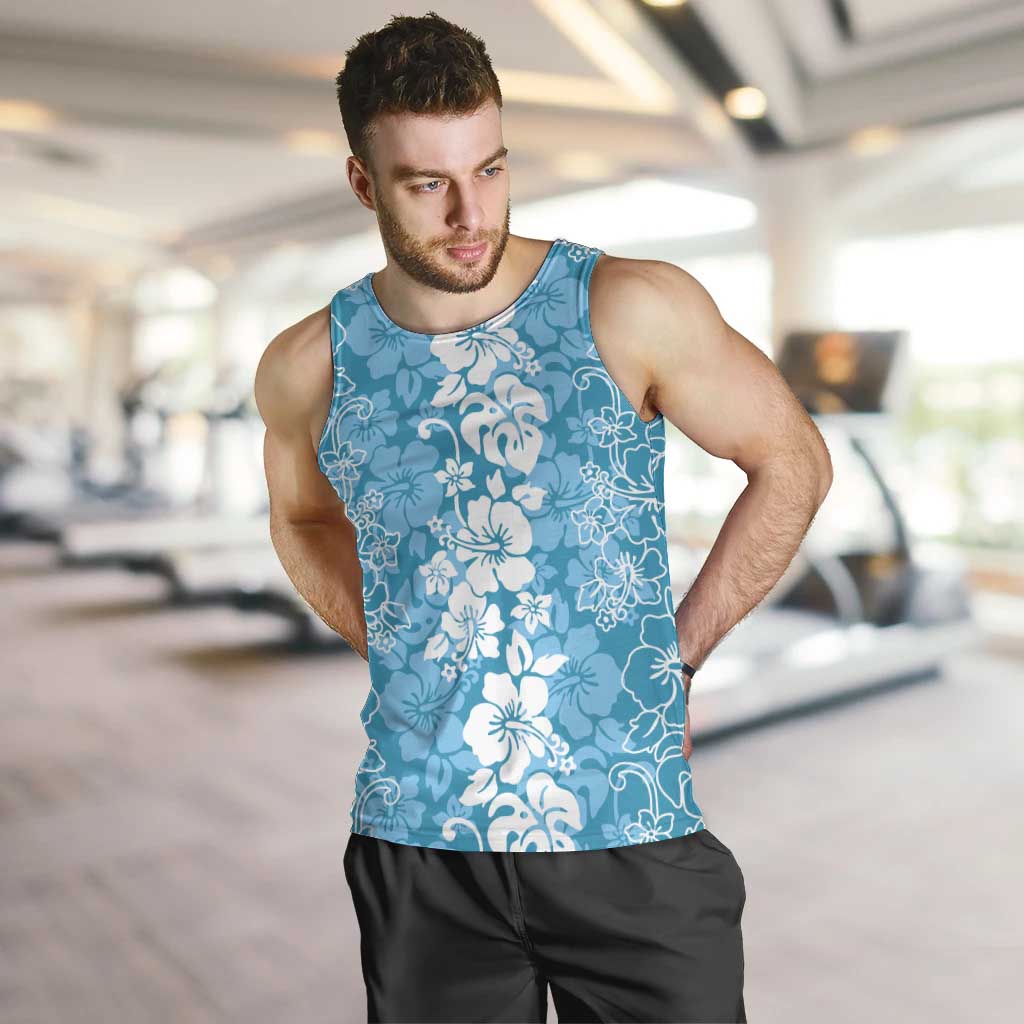 Hawaiian Lei Day Men Tank Top Blue Hibiscus Flowers Lei Art