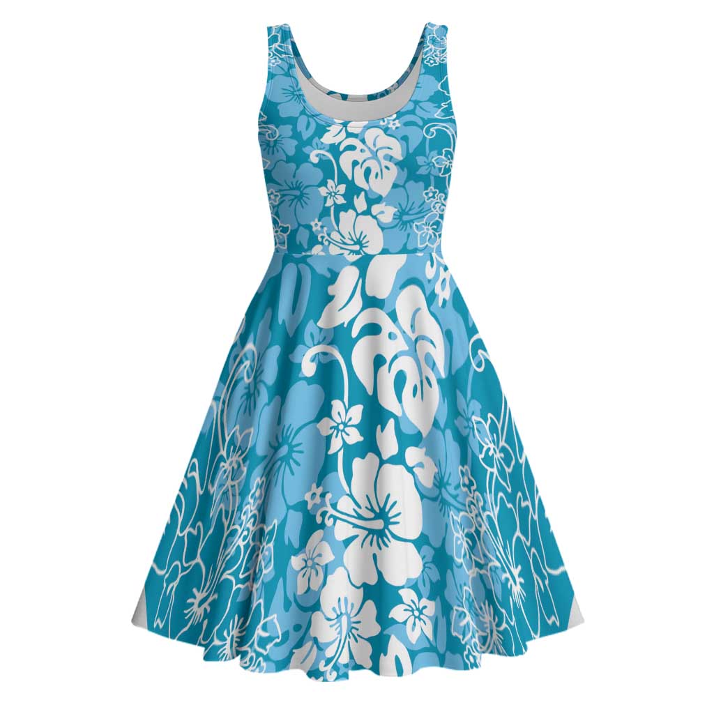 Hawaiian Lei Day Midi Dress Blue Hibiscus Flowers Lei Art - Polynesian Pride