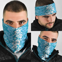 Hawaiian Lei Day Neck Gaiter Blue Hibiscus Flowers Lei Art - Polynesian Pride