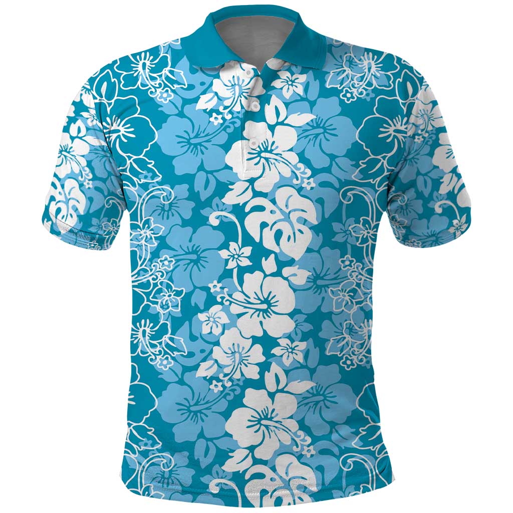 Hawaiian Lei Day Polo Shirt Blue Hibiscus Flowers Lei Art