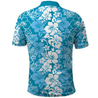 Hawaiian Lei Day Polo Shirt Blue Hibiscus Flowers Lei Art