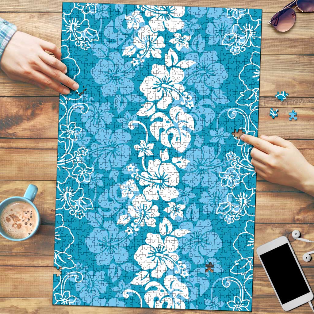 Hawaiian Lei Day Puzzle Blue Hibiscus Flowers Lei Art LT9 Blue - Polynesian Pride