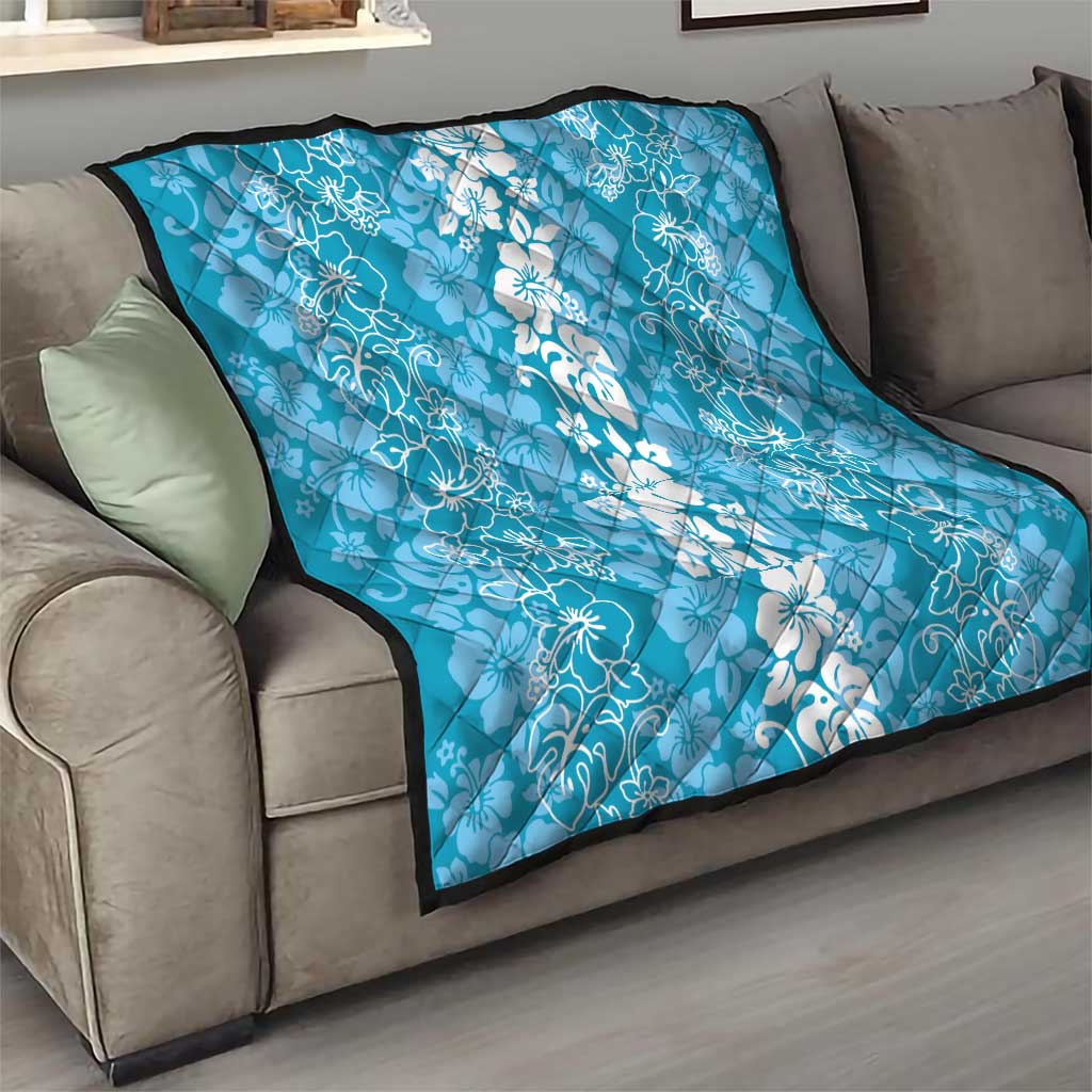 Hawaiian Lei Day Quilt Blue Hibiscus Flowers Lei Art