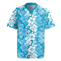 Hawaiian Lei Day Rugby Jersey Blue Hibiscus Flowers Lei Art LT9 Blue - Polynesian Pride