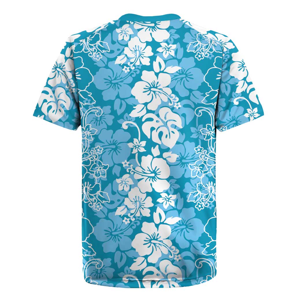 Hawaiian Lei Day Rugby Jersey Blue Hibiscus Flowers Lei Art LT9 - Polynesian Pride