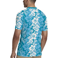 Hawaiian Lei Day Rugby Jersey Blue Hibiscus Flowers Lei Art LT9 - Polynesian Pride