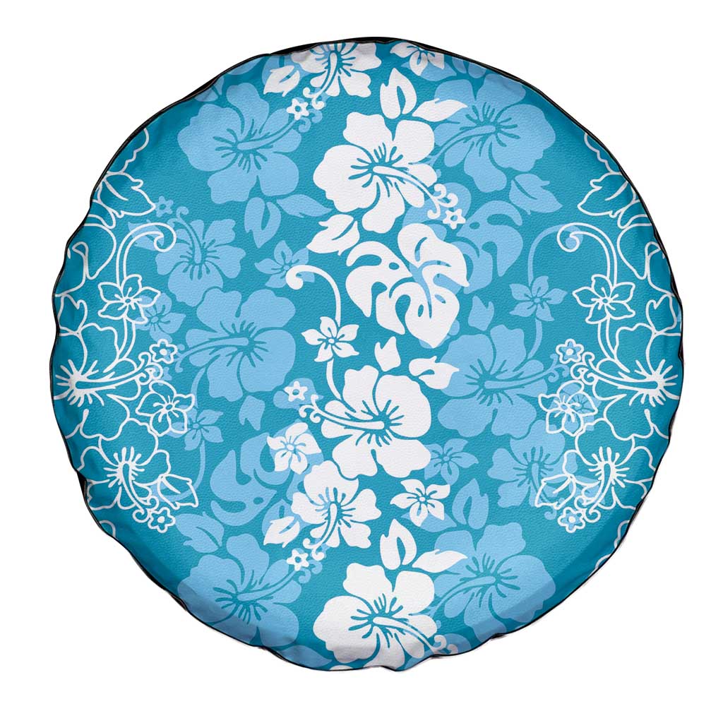 Hawaiian Lei Day Spare Tire Cover Blue Hibiscus Flowers Lei Art