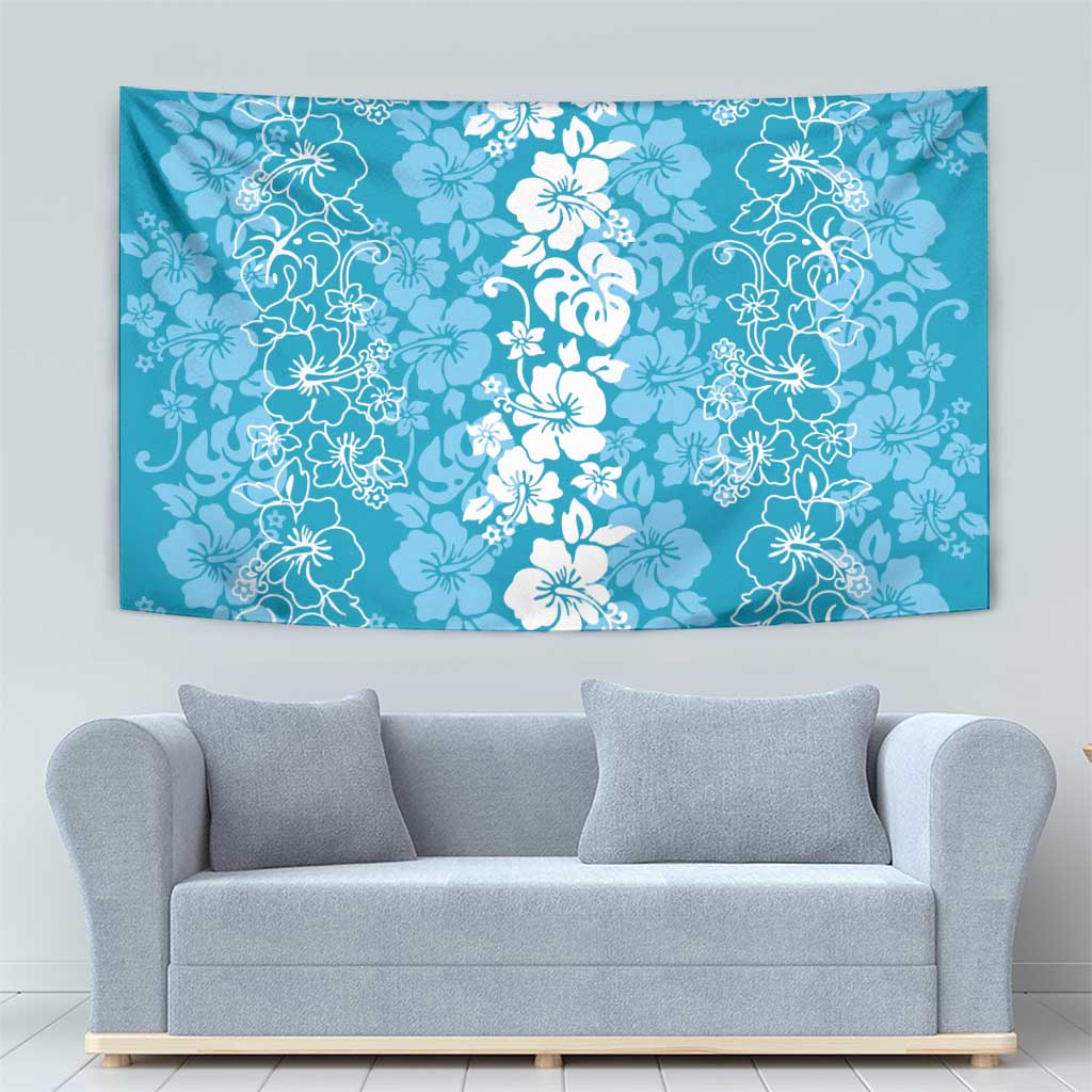 Hawaiian Lei Day Tapestry Blue Hibiscus Flowers Lei Art LT9 - Polynesian Pride