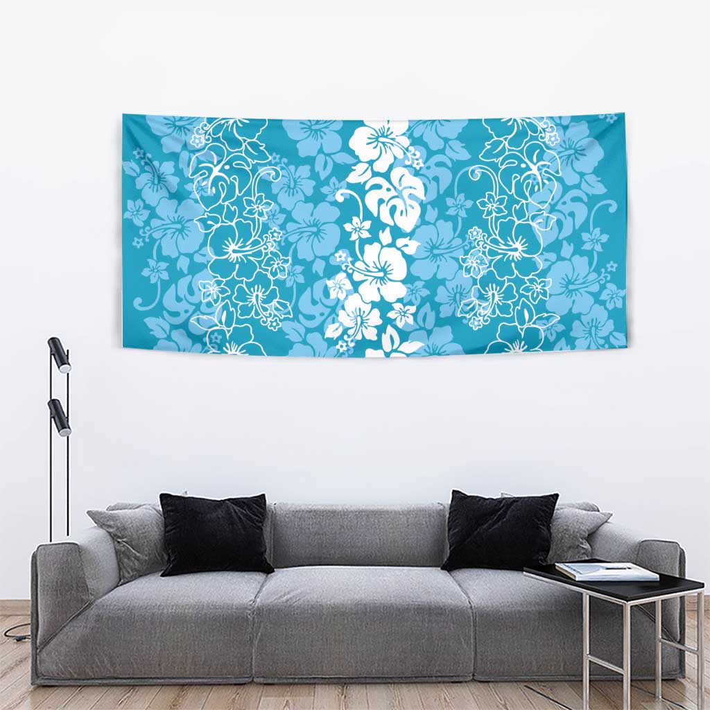 Hawaiian Lei Day Tapestry Blue Hibiscus Flowers Lei Art LT9 - Polynesian Pride