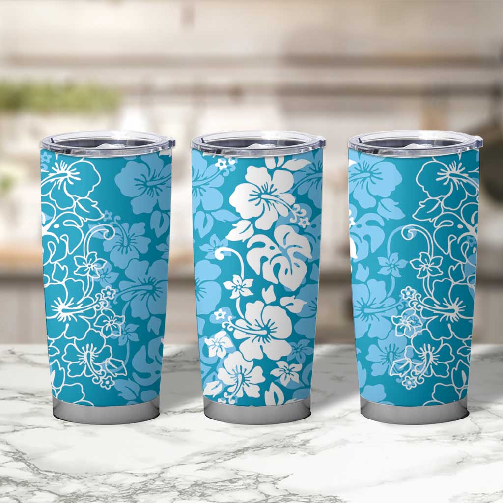 Hawaiian Lei Day Tumbler Cup Blue Hibiscus Flowers Lei Art