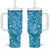 Hawaiian Lei Day Tumbler With Handle Blue Hibiscus Flowers Lei Art