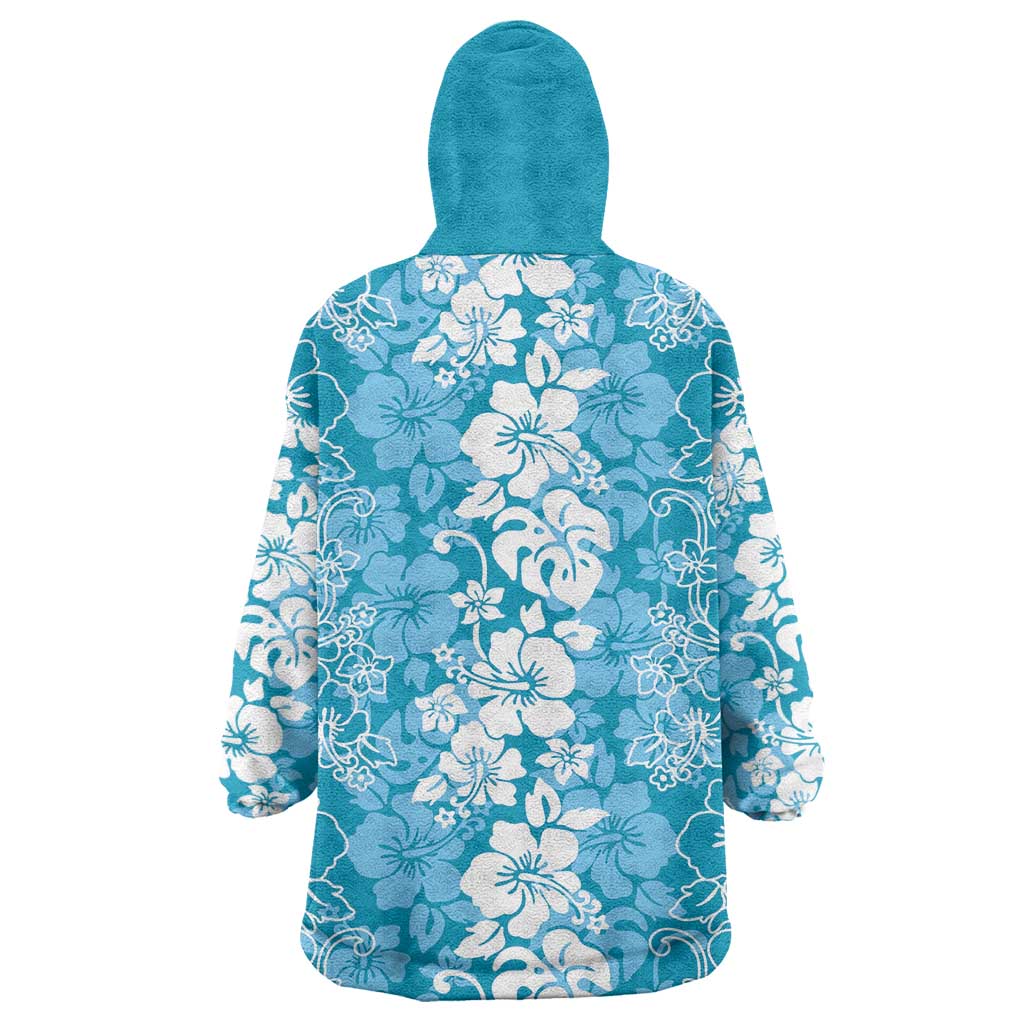 Hawaiian Lei Day Wearable Blanket Hoodie Blue Hibiscus Flowers Lei Art LT9 - Polynesian Pride