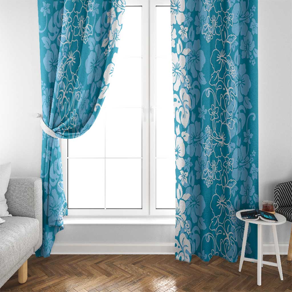 Hawaiian Lei Day Window Curtain Blue Hibiscus Flowers Lei Art