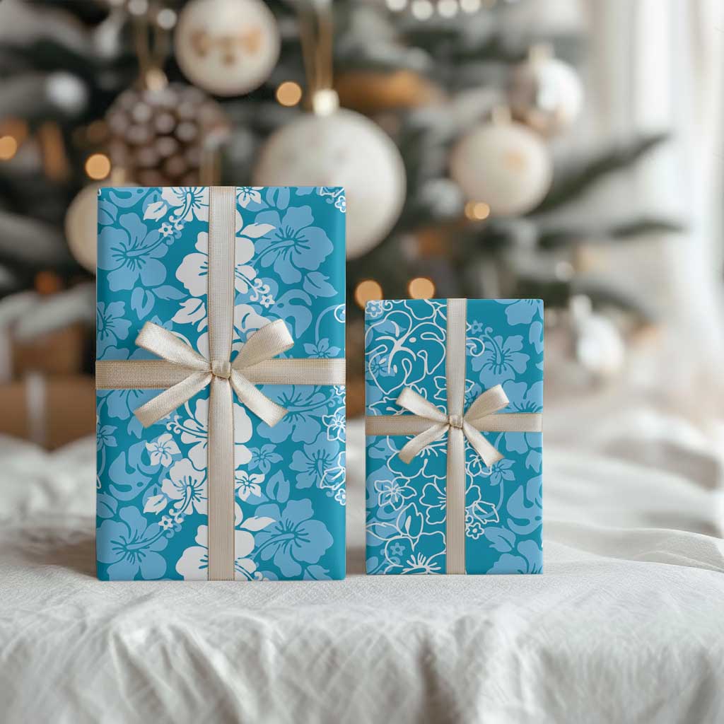 Hawaiian Lei Day Wrapping Paper Blue Hibiscus Flowers Lei Art - Polynesian Pride