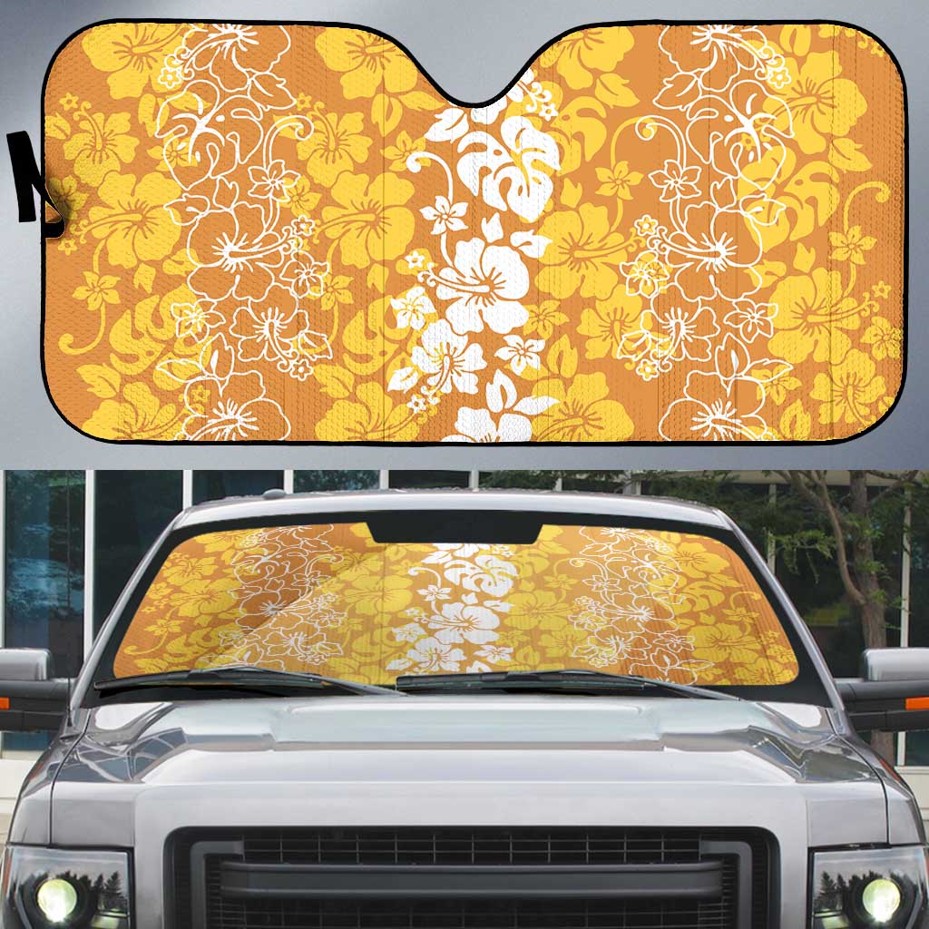 Hawaiian Lei Day Auto Sun Shade Gold Hibiscus Flowers Lei Art - Polynesian Pride