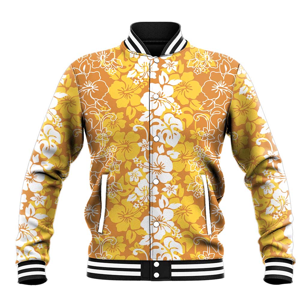 Hawaiian Lei Day Baseball Jacket Gold Hibiscus Flowers Lei Art LT9 Unisex Gold - Polynesian Pride