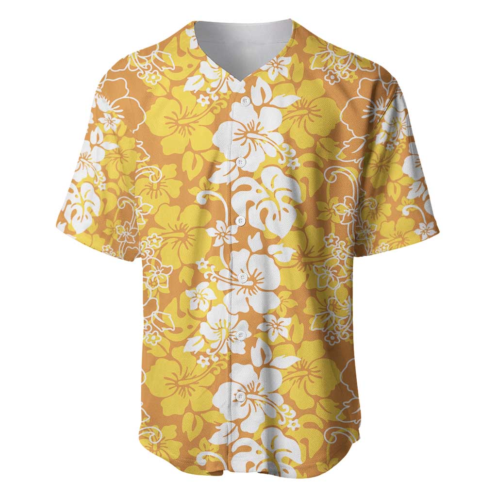 Hawaiian Lei Day Baseball Jersey Gold Hibiscus Flowers Lei Art LT9 Gold - Polynesian Pride