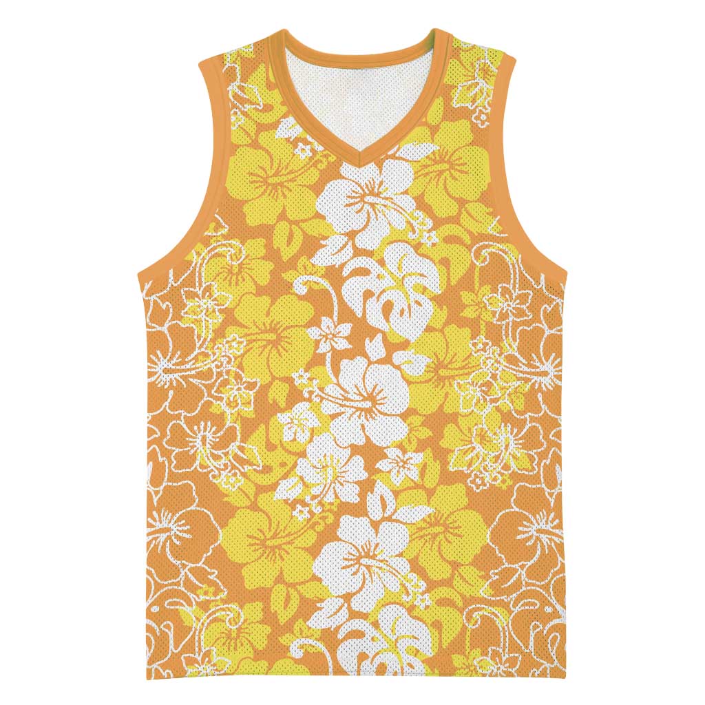 Hawaiian Lei Day Basketball Jersey Gold Hibiscus Flowers Lei Art LT9 Unisex Gold - Polynesian Pride