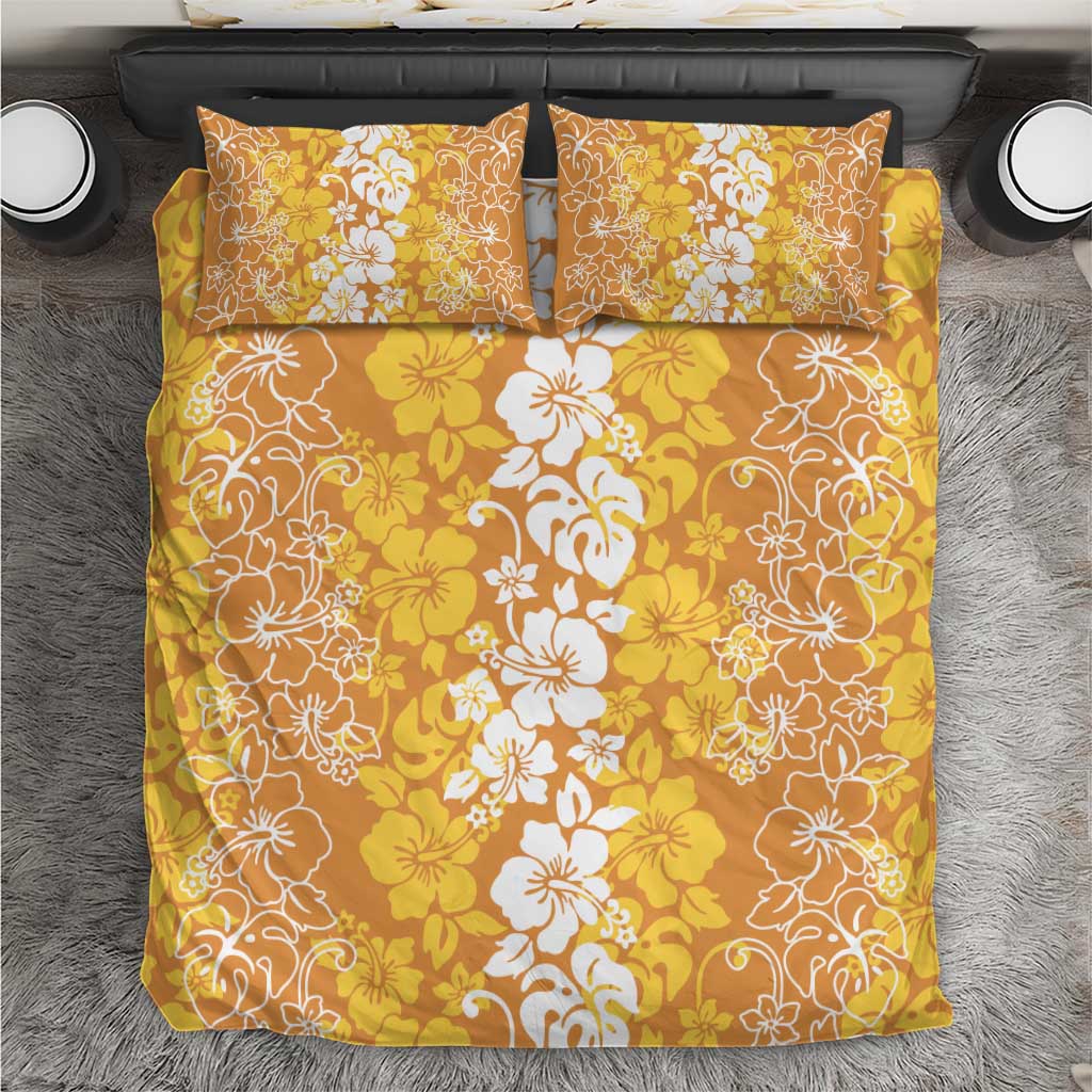 Hawaiian Lei Day Bedding Set Gold Hibiscus Flowers Lei Art