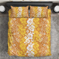 Hawaiian Lei Day Bedding Set Gold Hibiscus Flowers Lei Art