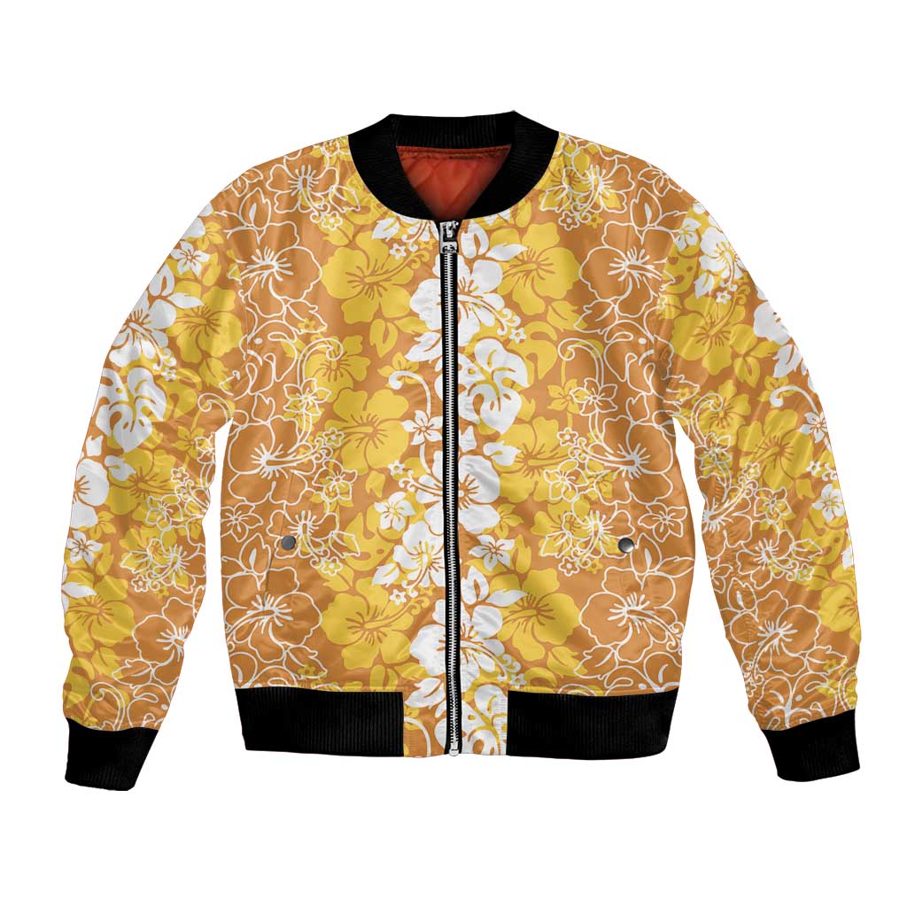Hawaiian Lei Day Bomber Jacket Gold Hibiscus Flowers Lei Art LT9 Unisex Gold - Polynesian Pride