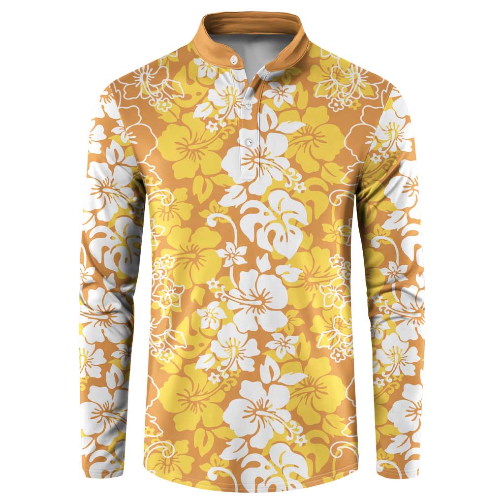 Hawaiian Lei Day Button Sweatshirt Gold Hibiscus Flowers Lei Art LT9 Gold - Polynesian Pride