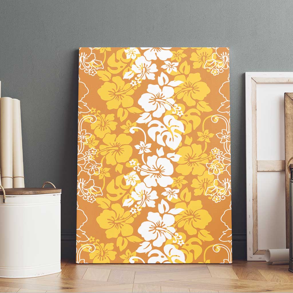 Hawaiian Lei Day Canvas Wall Art Gold Hibiscus Flowers Lei Art