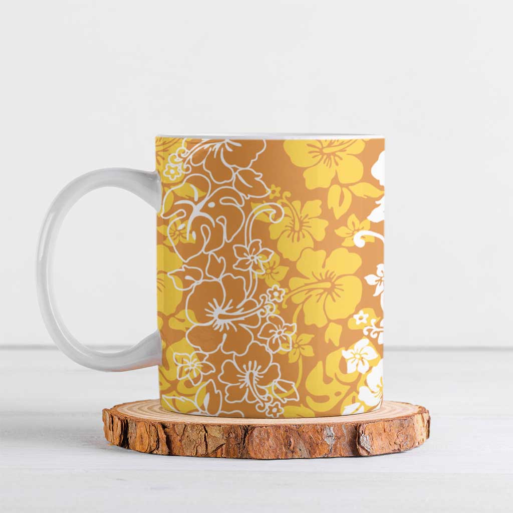 Hawaiian Lei Day Ceramic Mug Gold Hibiscus Flowers Lei Art - Polynesian Pride