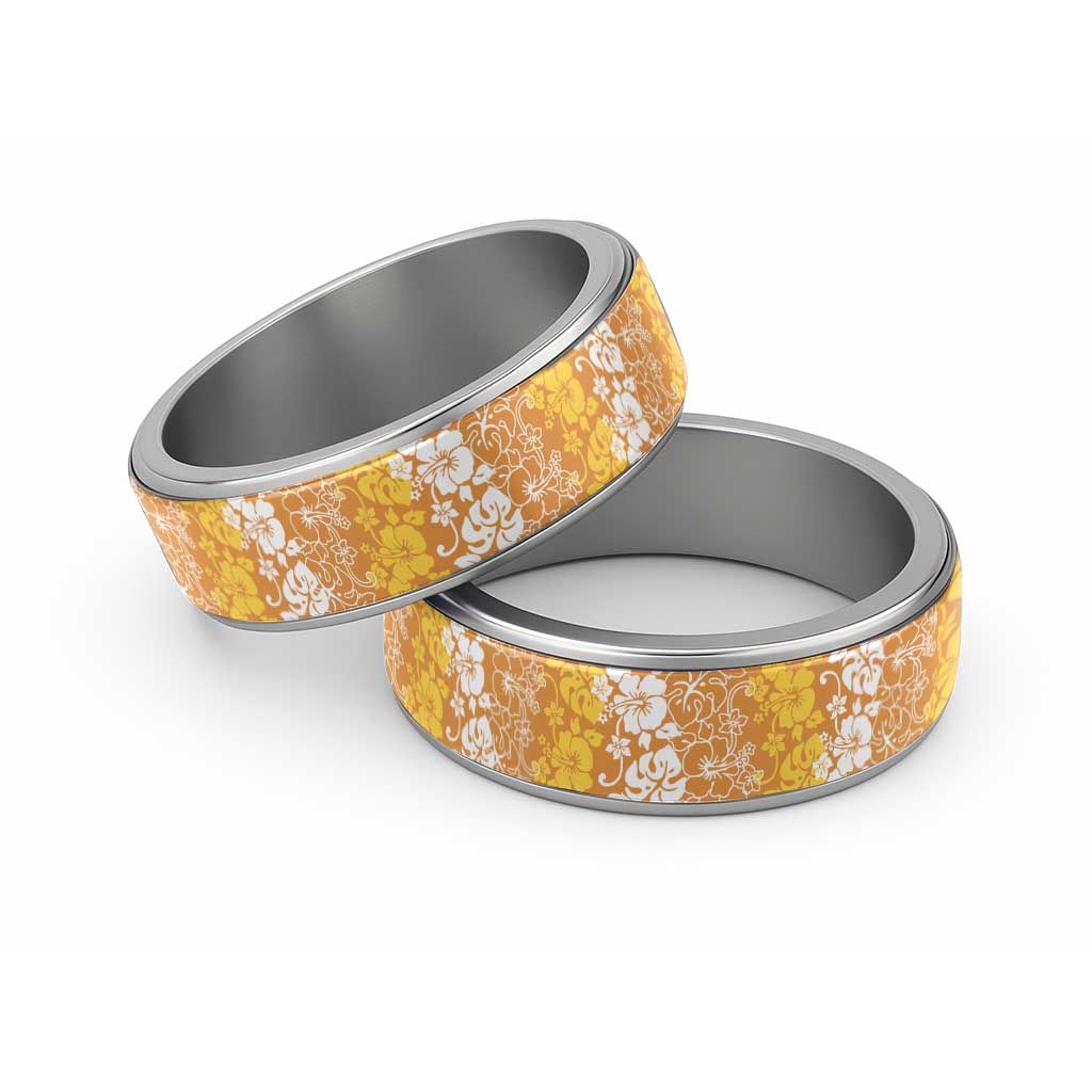 Hawaiian Lei Day Classic Ring Gold Hibiscus Flowers Lei Art LT9 Sliver Gold - Polynesian Pride