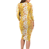 Hawaiian Lei Day Family Matching Long Sleeve Bodycon Dress and Hawaiian Shirt Gold Hibiscus Flowers Lei Art LT9 - Polynesian Pride