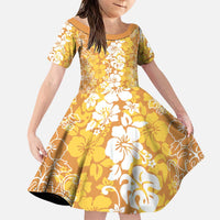 Hawaiian Lei Day Family Matching Puletasi and Hawaiian Shirt Gold Hibiscus Flowers Lei Art LT9 Daughter's Dress Gold - Polynesian Pride