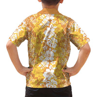 Hawaiian Lei Day Family Matching Short Sleeve Bodycon Dress and Hawaiian Shirt Gold Hibiscus Flowers Lei Art LT9 - Polynesian Pride
