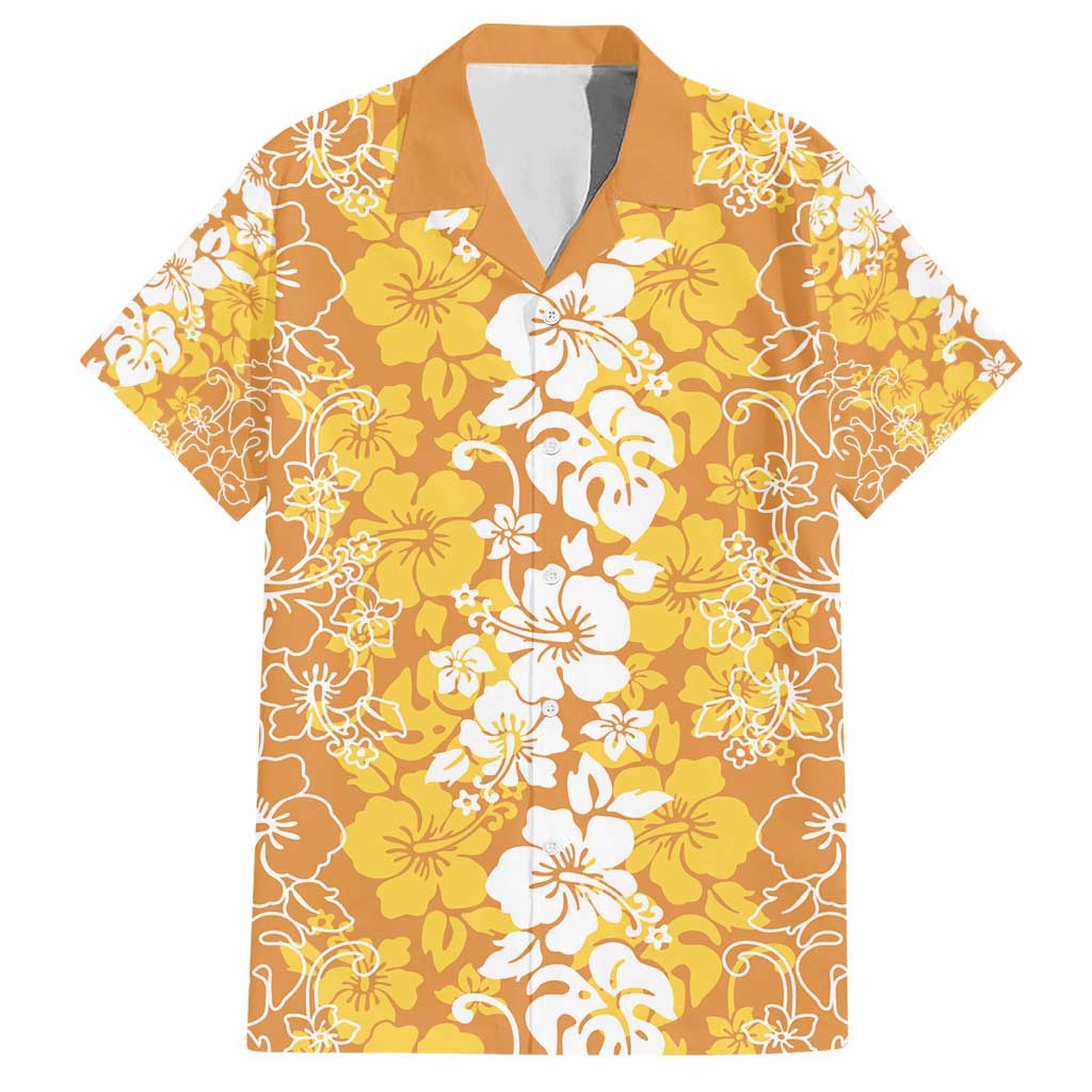 Hawaiian Lei Day Family Matching Short Sleeve Bodycon Dress and Hawaiian Shirt Gold Hibiscus Flowers Lei Art LT9 Dad's Shirt - Short Sleeve Gold - Polynesian Pride