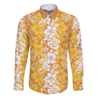 Hawaiian Lei Day Family Matching Short Sleeve Bodycon Dress and Hawaiian Shirt Gold Hibiscus Flowers Lei Art LT9 Dad's Shirt - Long Sleeve Gold - Polynesian Pride