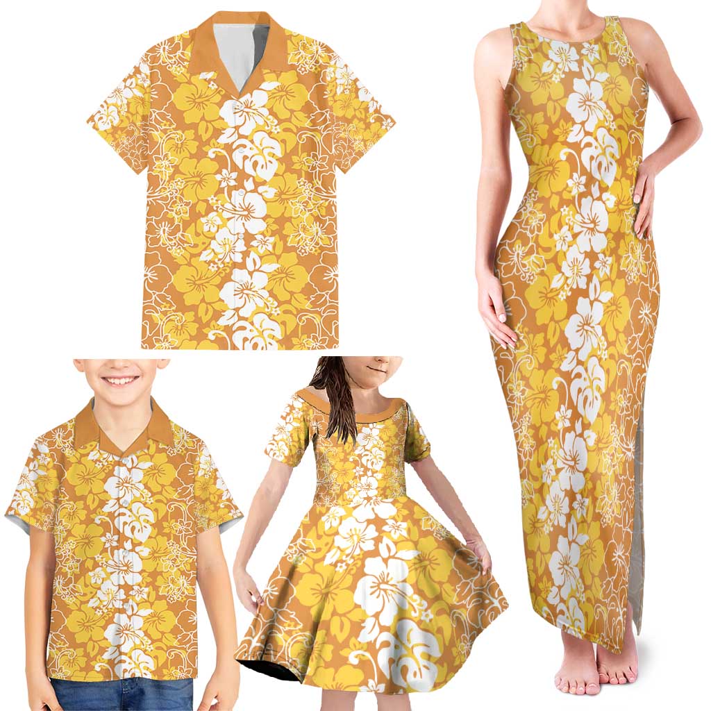 Hawaiian Lei Day Family Matching Tank Maxi Dress and Hawaiian Shirt Gold Hibiscus Flowers Lei Art LT9 - Polynesian Pride