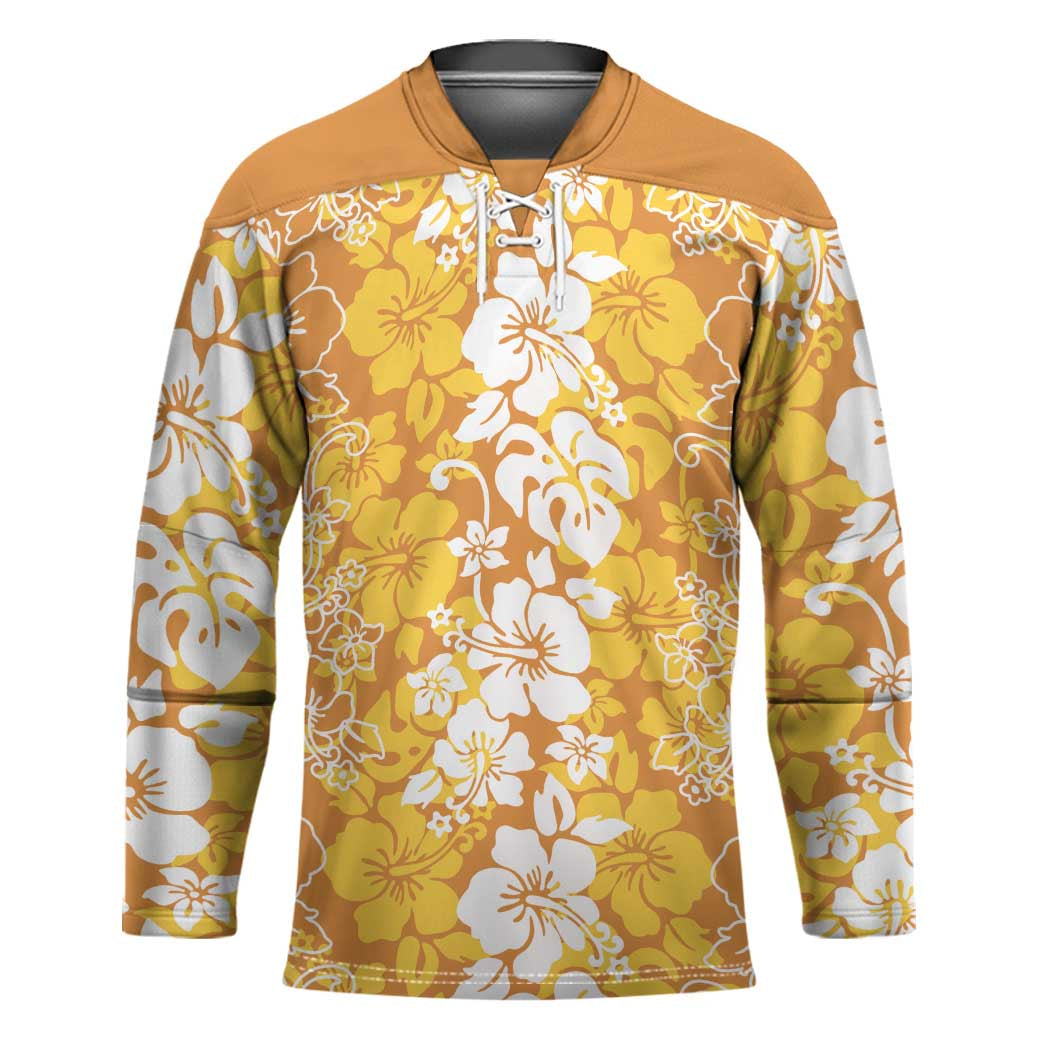 Hawaiian Lei Day Hockey Jersey Gold Hibiscus Flowers Lei Art LT9 Unisex Gold - Polynesian Pride