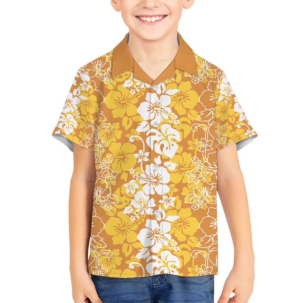 Hawaiian Lei Day Kid Hawaiian Shirt Gold Hibiscus Flowers Lei Art
