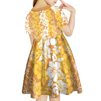 Hawaiian Lei Day Kid Short Sleeve Dress Gold Hibiscus Flowers Lei Art LT9 - Polynesian Pride