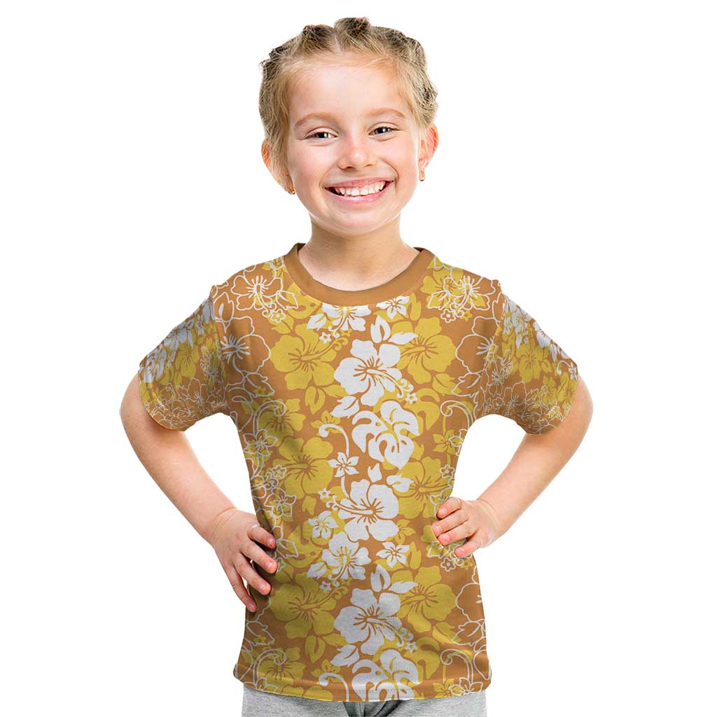 Hawaiian Lei Day Kid T Shirt Gold Hibiscus Flowers Lei Art LT9 Gold - Polynesian Pride