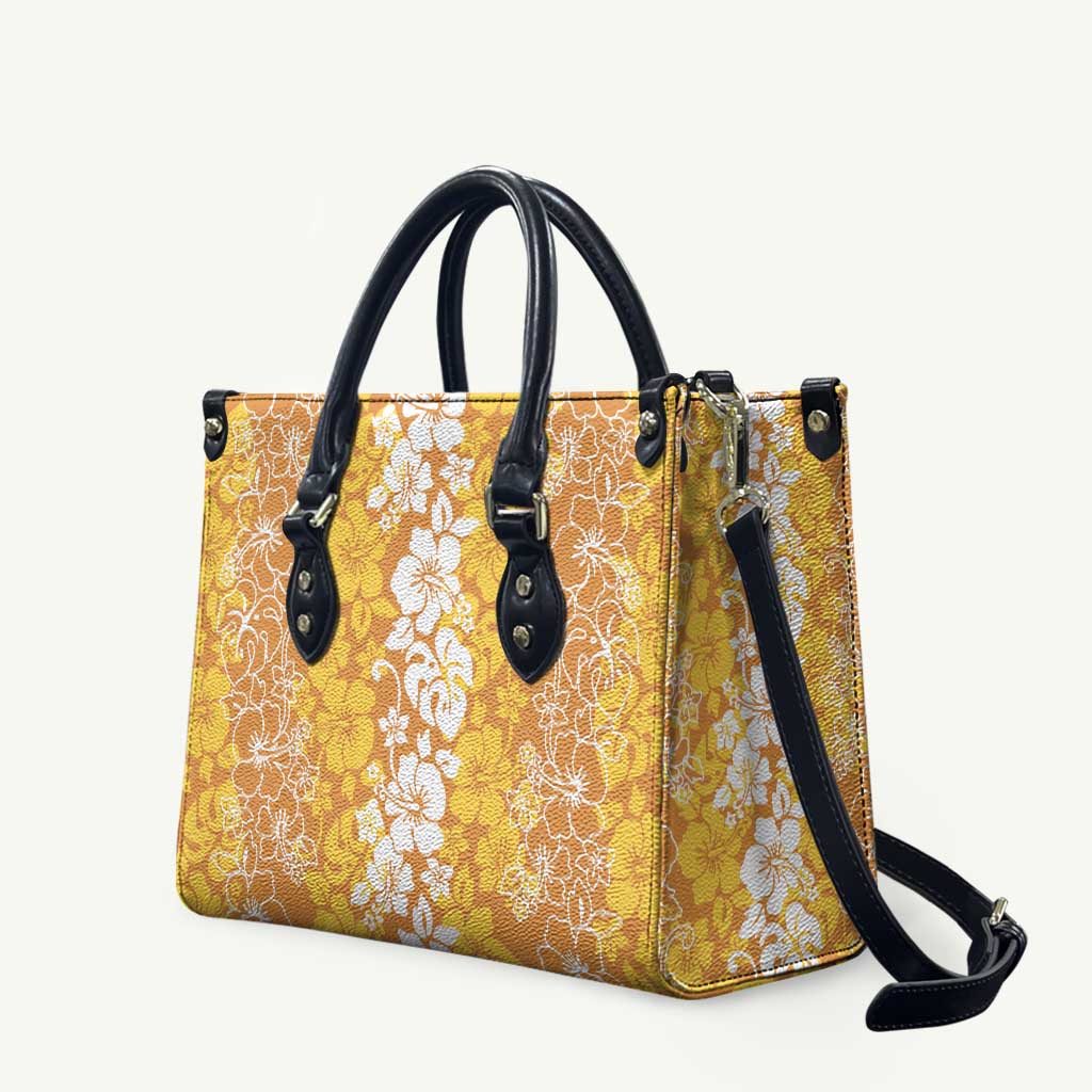 Hawaiian Lei Day Leather Bag Gold Hibiscus Flowers Lei Art - Polynesian Pride