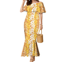 Hawaiian Lei Day Mermaid Dress Gold Hibiscus Flowers Lei Art LT9 Women Gold - Polynesian Pride