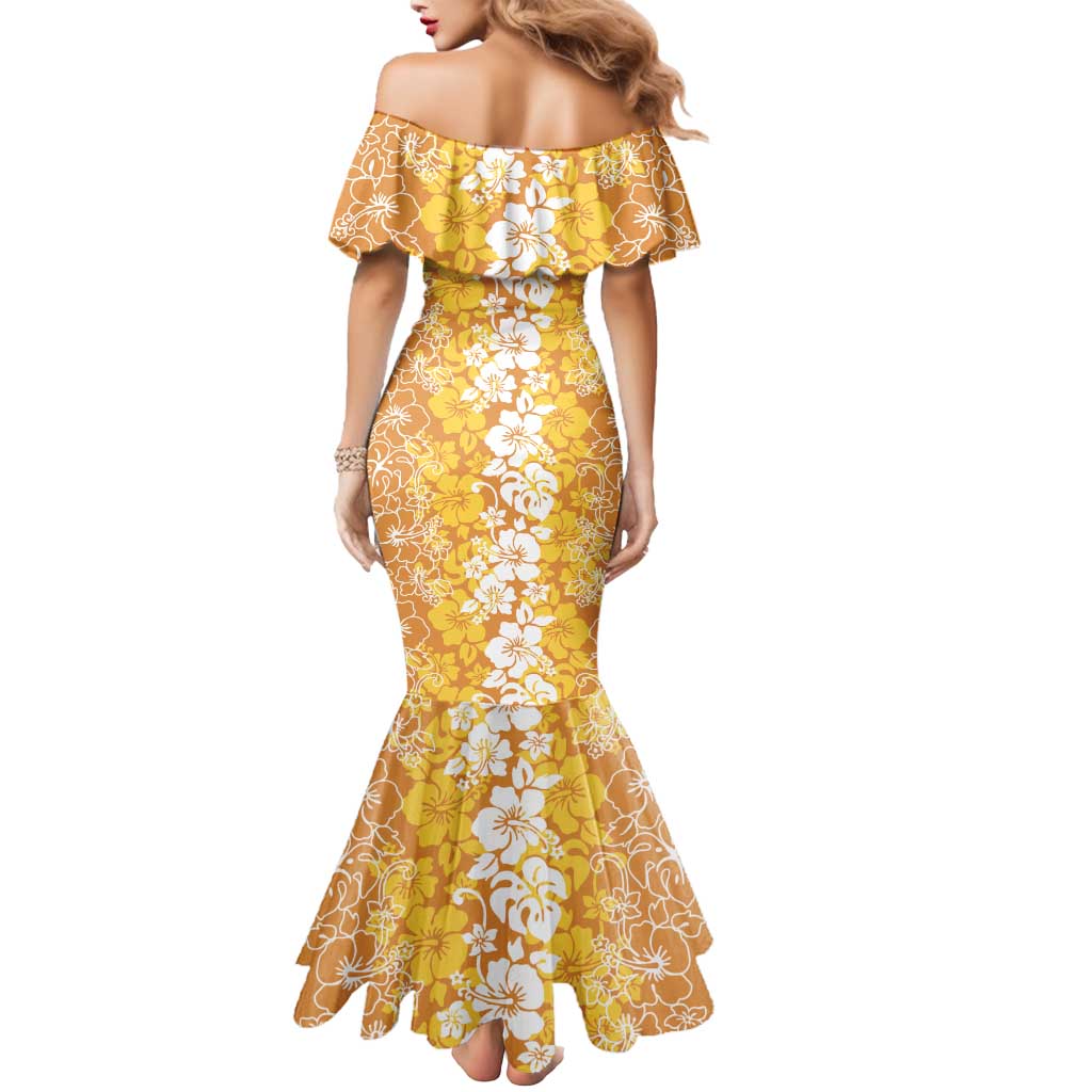Hawaiian Lei Day Mermaid Dress Gold Hibiscus Flowers Lei Art LT9 - Polynesian Pride