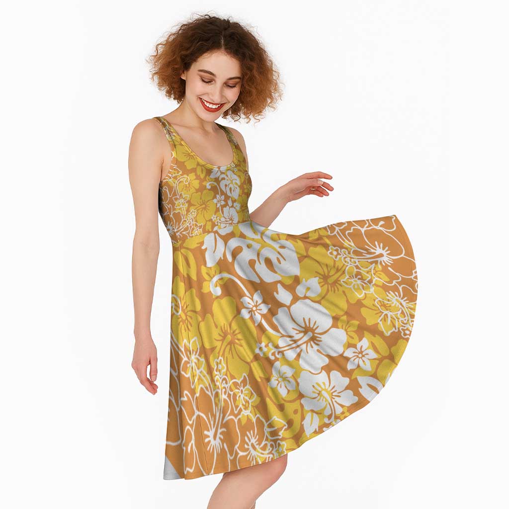 Hawaiian Lei Day Midi Dress Gold Hibiscus Flowers Lei Art - Polynesian Pride