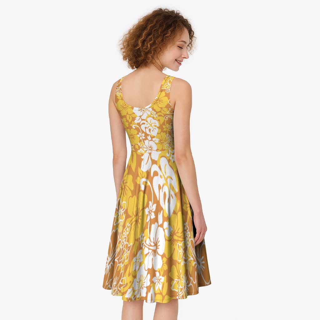 Hawaiian Lei Day Midi Dress Gold Hibiscus Flowers Lei Art - Polynesian Pride