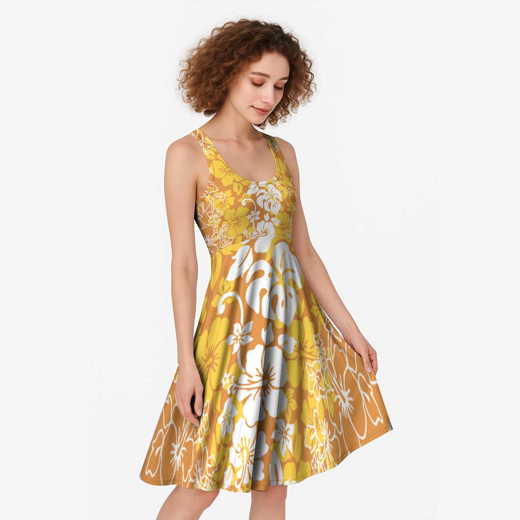 Hawaiian Lei Day Midi Dress Gold Hibiscus Flowers Lei Art - Polynesian Pride