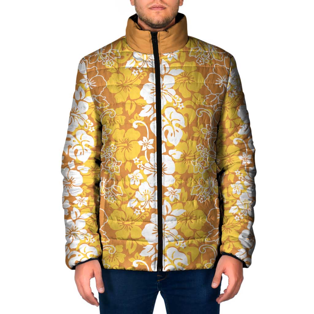 Hawaiian Lei Day Padded Jacket Gold Hibiscus Flowers Lei Art LT9 Men Gold - Polynesian Pride