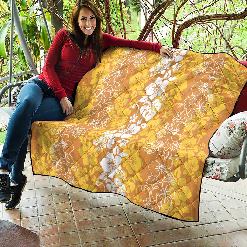 Hawaiian Lei Day Quilt Gold Hibiscus Flowers Lei Art