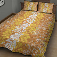 Hawaiian Lei Day Quilt Bed Set Gold Hibiscus Flowers Lei Art