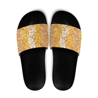 Hawaiian Lei Day Slide Sandals Gold Hibiscus Flowers Lei Art LT9 Gold - Polynesian Pride